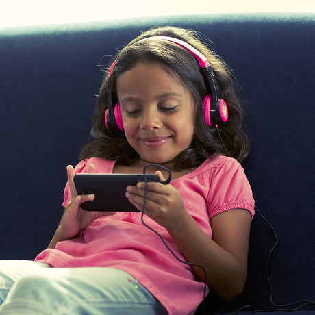 JLab JBuddies Folding Headphones for Kids, Kid Safe with Volume Limiter, Noise Isolation - Pink - Grade A