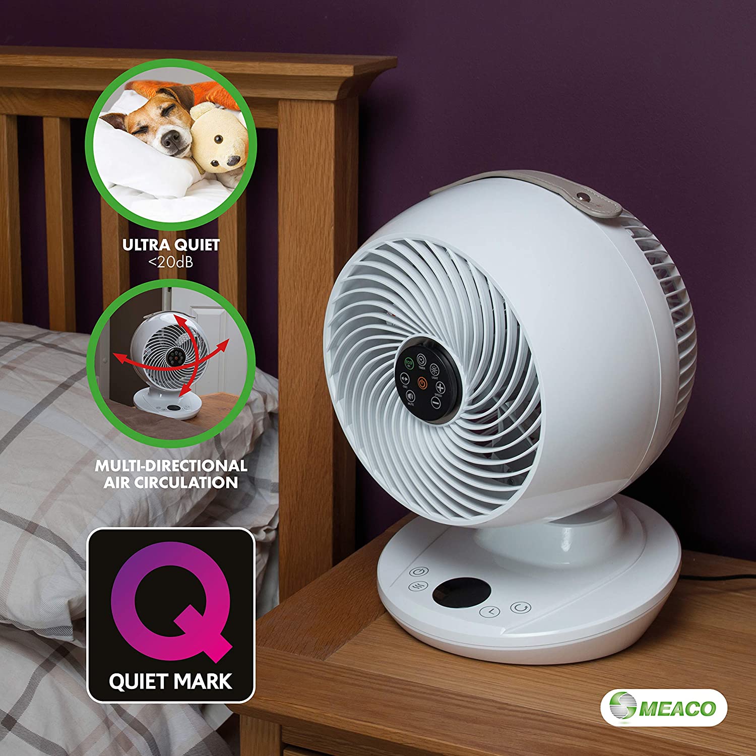 Meaco MeacoFan 650 Personal Air Circulator cooling fan, ultra-quiet, energy efficient- White (Energy Class A)