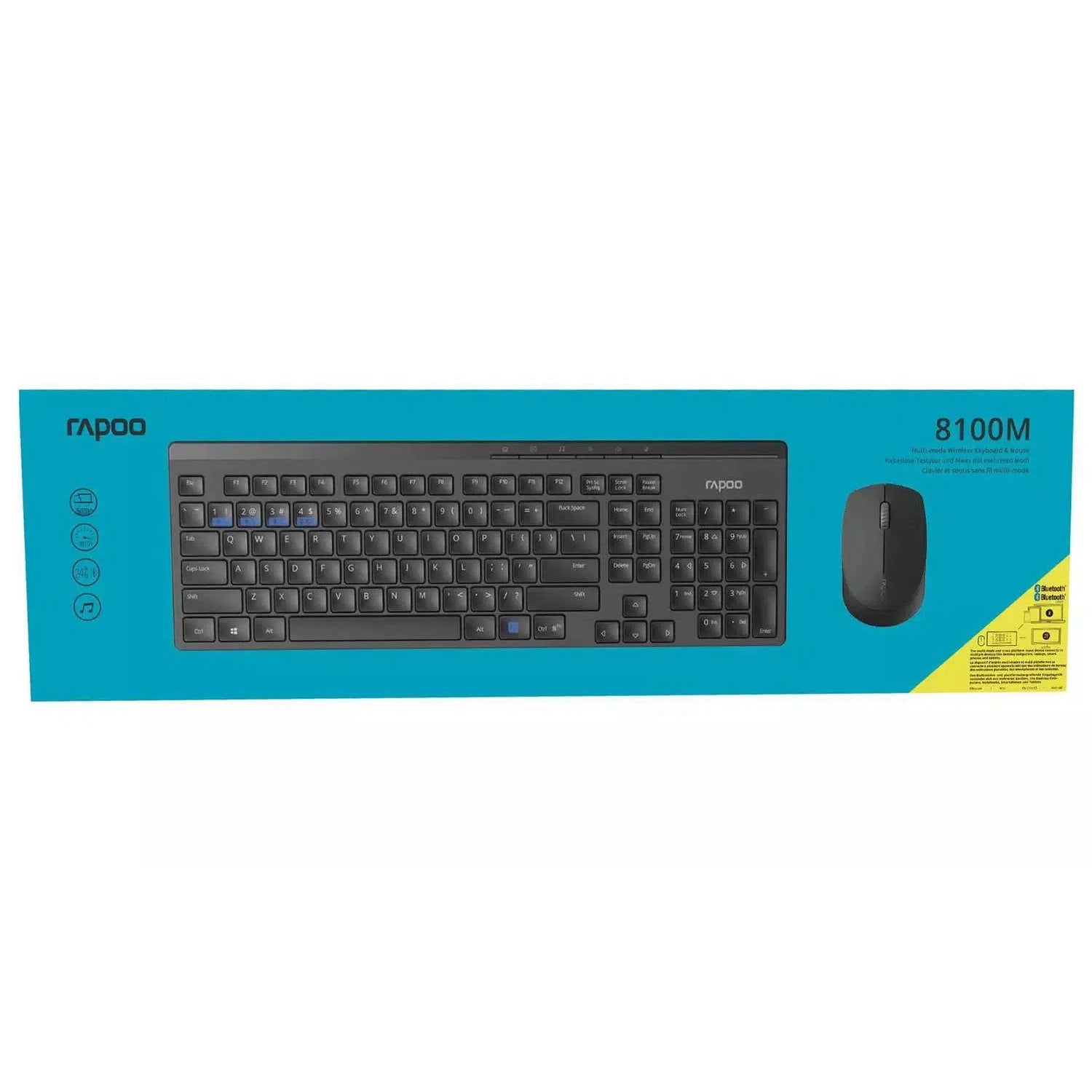 Rapoo 8100M Multi-Mode Wireless Mouse and Keyboard, Black - Refurbished Pristine