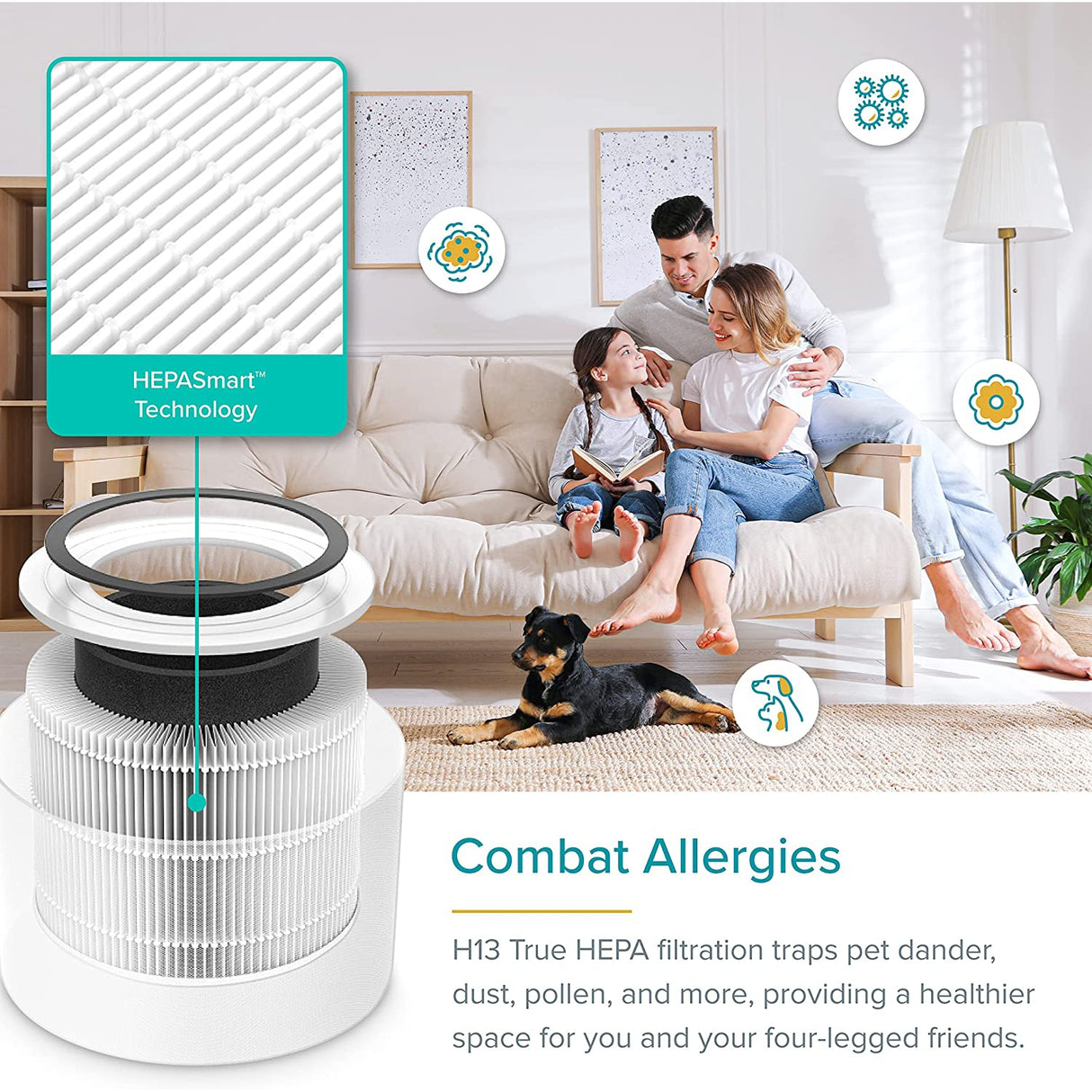 Levoit Air Purifiers for Home Allergies and Pet Hair, H13 True HEPA Air Filter, Grey
