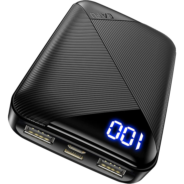 Eafu Portable Charger, Compact 10000mAh Dual 3A High Speed LED Display Power Bank, External Battery Pack with Flashlight