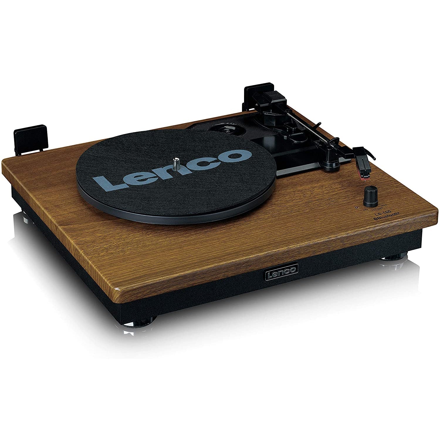 Lenco LS-100 Belt Drive Bluetooth Turntable with Hi-Fi Speakers, Brown Wood