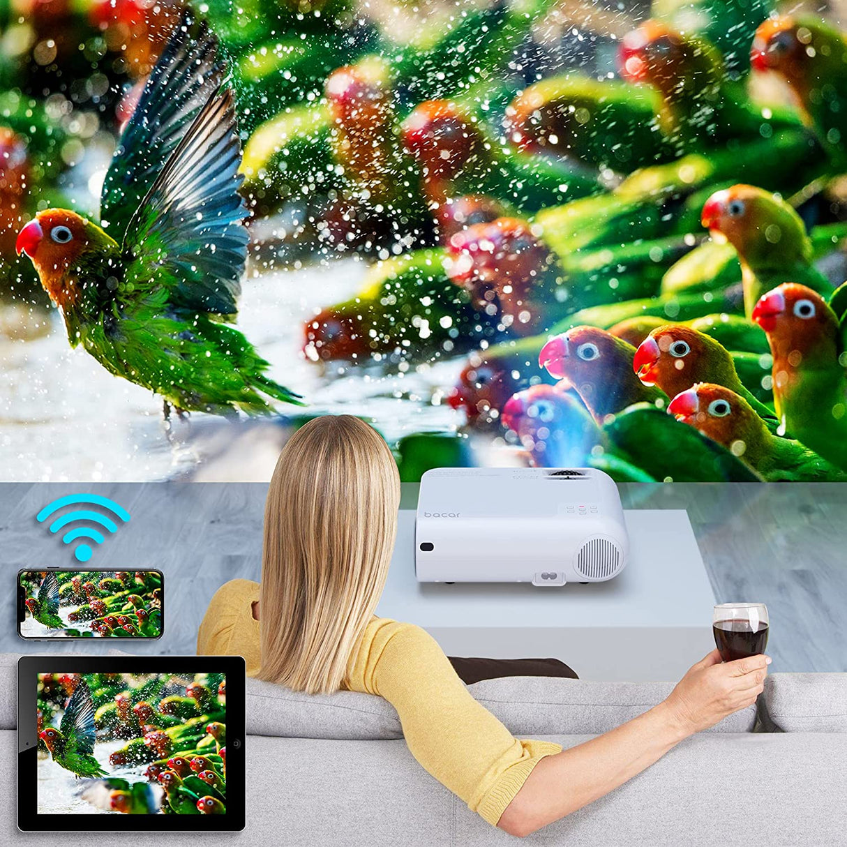 Bacar Smart LED Projector with Projector Screen