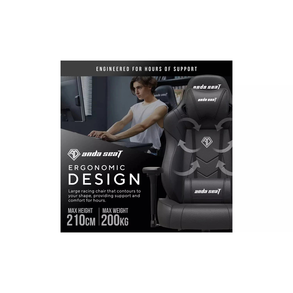 Anda Seat Dark Demon Faux Leather Gaming Chair, Black