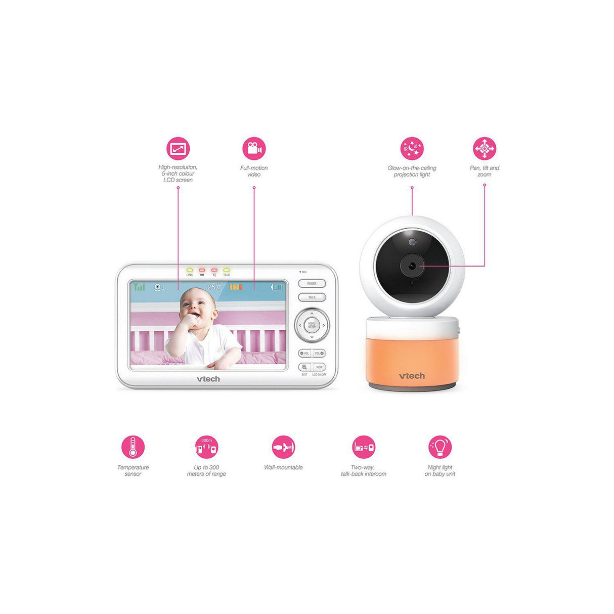 VTech VM5463 Digital Baby Pan & Tilt Monitor - White - Refurbished Excellent