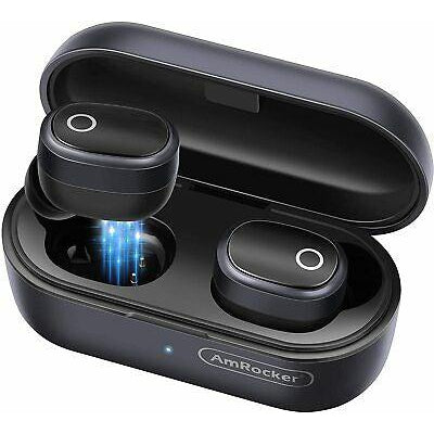 AmRocker D03 5.0 Bluetooth Wireless Headphones in Ear TWS Earbuds Sports Deep Bass HF Sound, 25H Playtime, Black