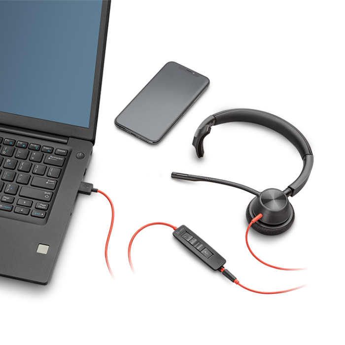 Poly Blackwire 3315 UC Headset MONO 3.5MM, USB-A Corded by Plantronics - Black