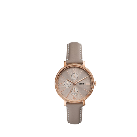 Fossil ES5097 Women's Jacqueline Chronograph Leather Strap Watch, Grey