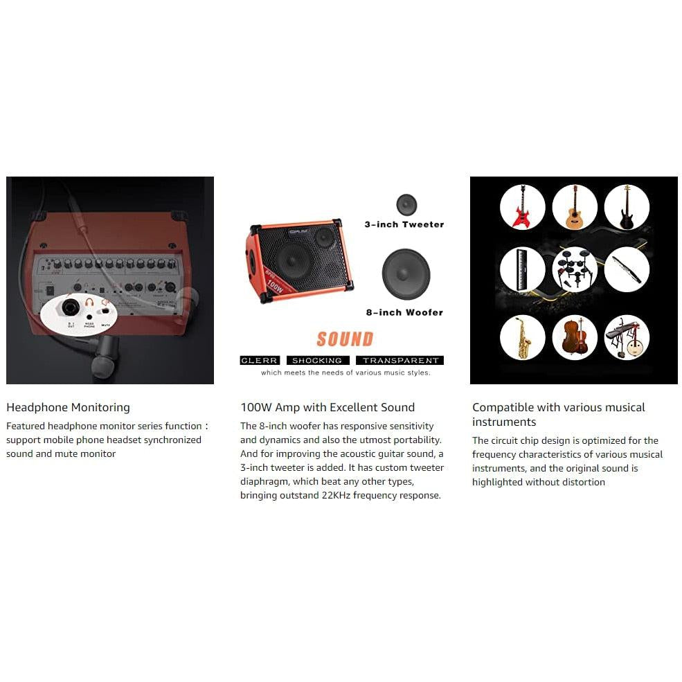 Coolmusic AC20 Amplifier, 20 Watt Portable Bluetooth Amp for Guitar with Reverb Chorus Effect, 3 Band EQ