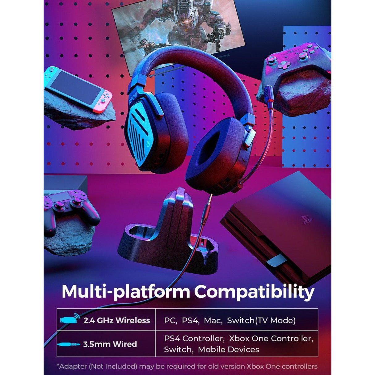 MPow T1 Wireless Gaming Headset with Base Station Surround Sound