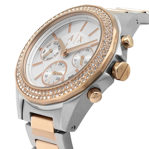 Armani Exchange AX5653 Lady Drexler Two Tone Chronograph Watch, Silver/Rose Gold