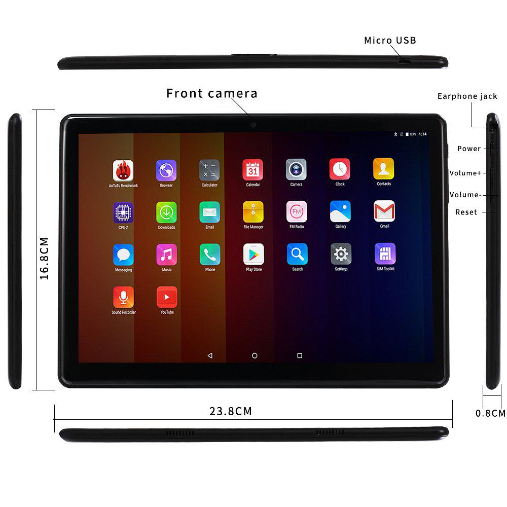 KuBi 4G LTE 10.1 Inch Android Octa-Core Tablet PC, Google Android 7.0, 4GB RAM, 64GB - Black