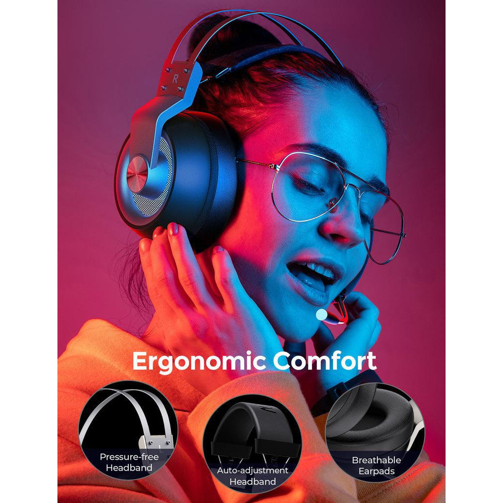 Mpow EG3 Pro Gaming Headset USB Wired Headphones Stereo Mic, Black/Silver
