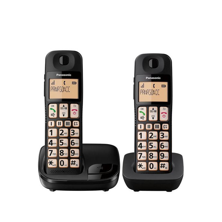 Panasonic KX-TGE112EB Big Button Twin DECT Cordless Telephone with Nuisance Call Blocker & LCD Display (Twin Handset Pack) - Black
