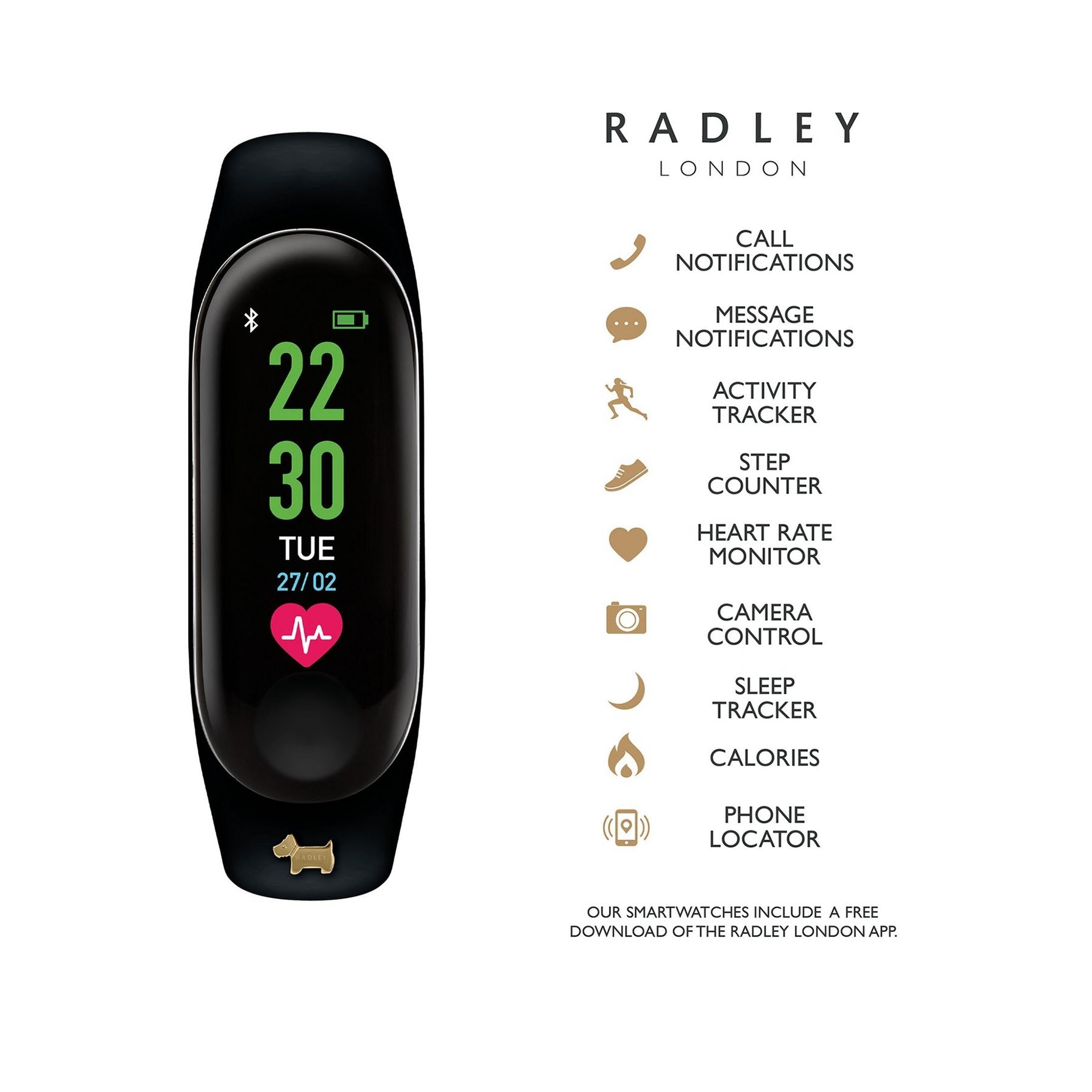 Radley Series 1 Activity Tracker with Black Silicone Strap and Gold Dog Charm Ladies Watch