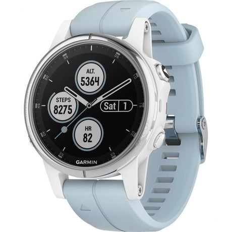 Garmin Fenix 5S Plus Premium Multisport GPS Watch, White with Sea Foam Band