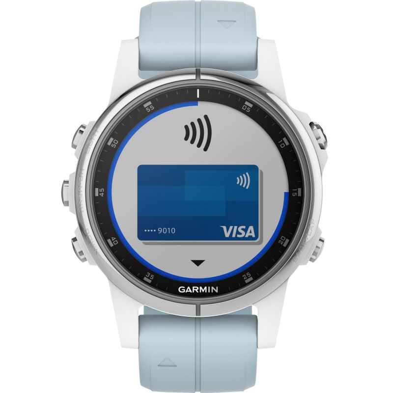 Garmin Fenix 5S Plus Premium Multisport GPS Watch, White with Sea Foam Band