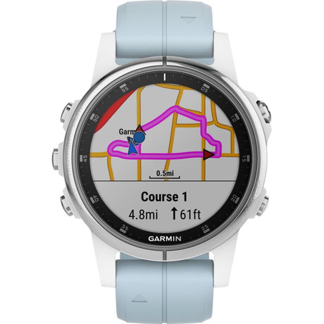 Garmin Fenix 5S Plus Premium Multisport GPS Watch, White with Sea Foam Band