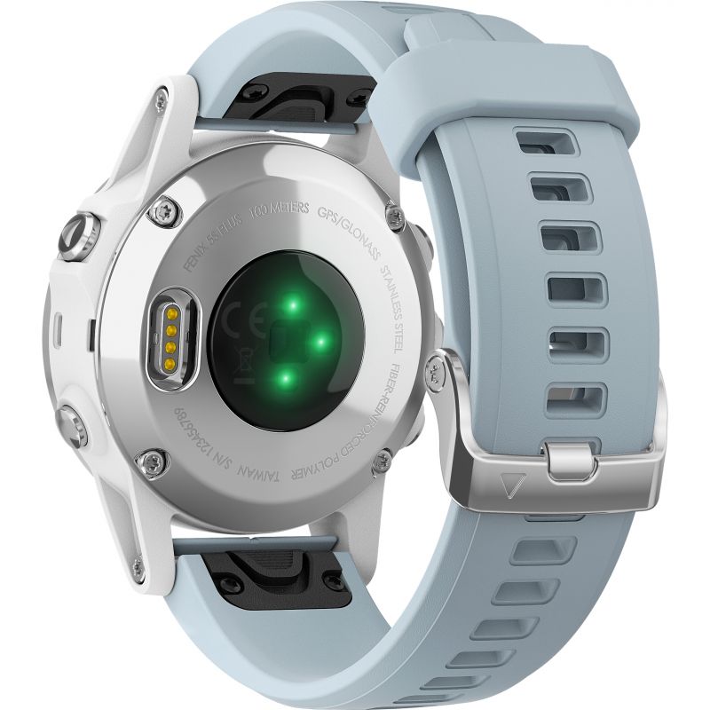 Garmin Fenix 5S Plus Premium Multisport GPS Watch, White with Sea Foam Band