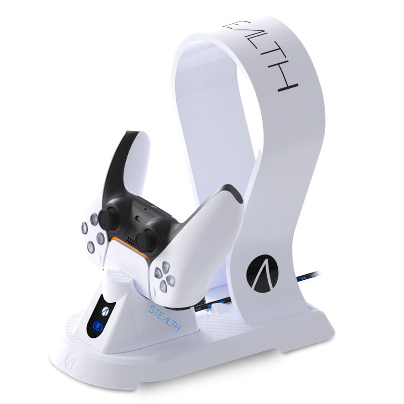 Stealth SP-C60 White Charging Station with Headset Stand - White - Refurbished Pristine