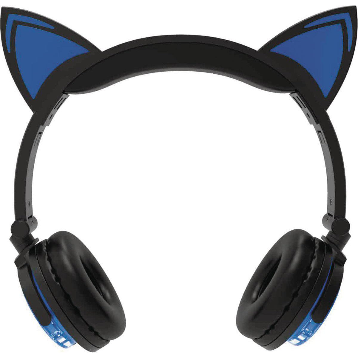 Hype Cat Ears LED Headphones with Mic in Black and Blue
