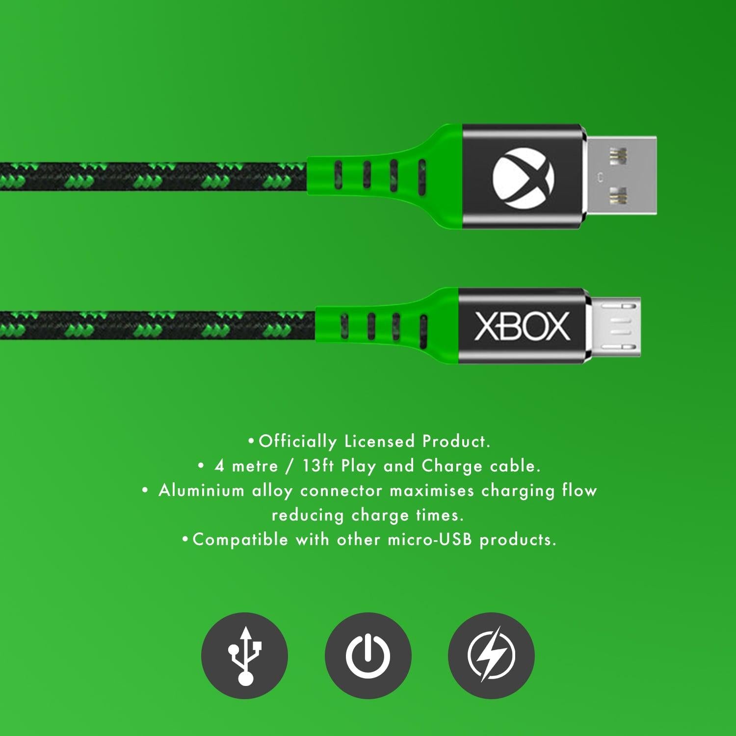 Numskull Xbox Play and Charge Micro USB Charging Cable - Black/Green