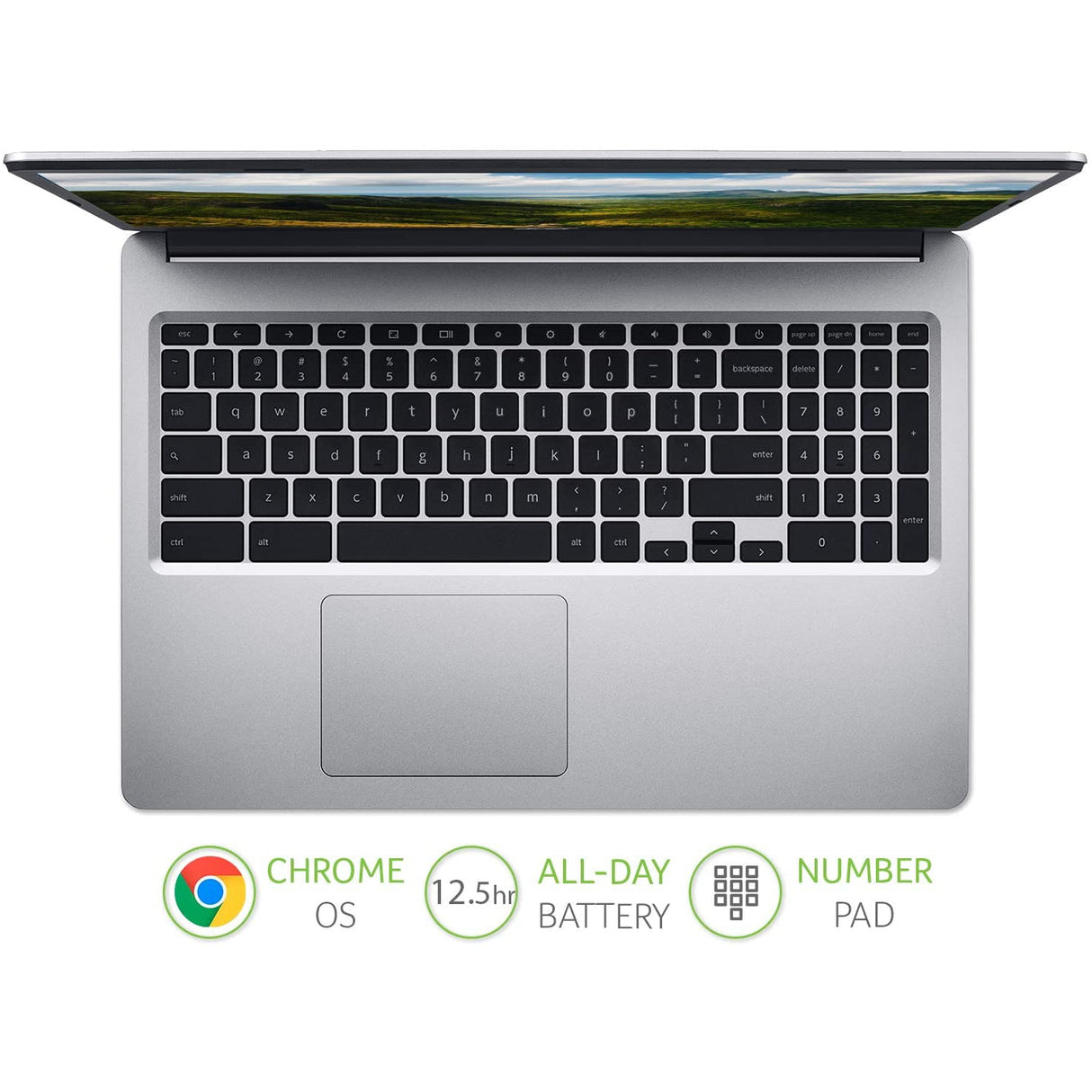 Acer CP315-3H Chromebook Laptop, Intel Pentium, 4GB RAM, 64GB eMMC, 15.6", Silver