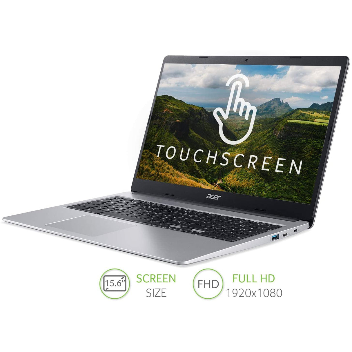Acer CP315-3H Chromebook Laptop, Intel Pentium, 4GB RAM, 64GB eMMC, 15.6", Silver