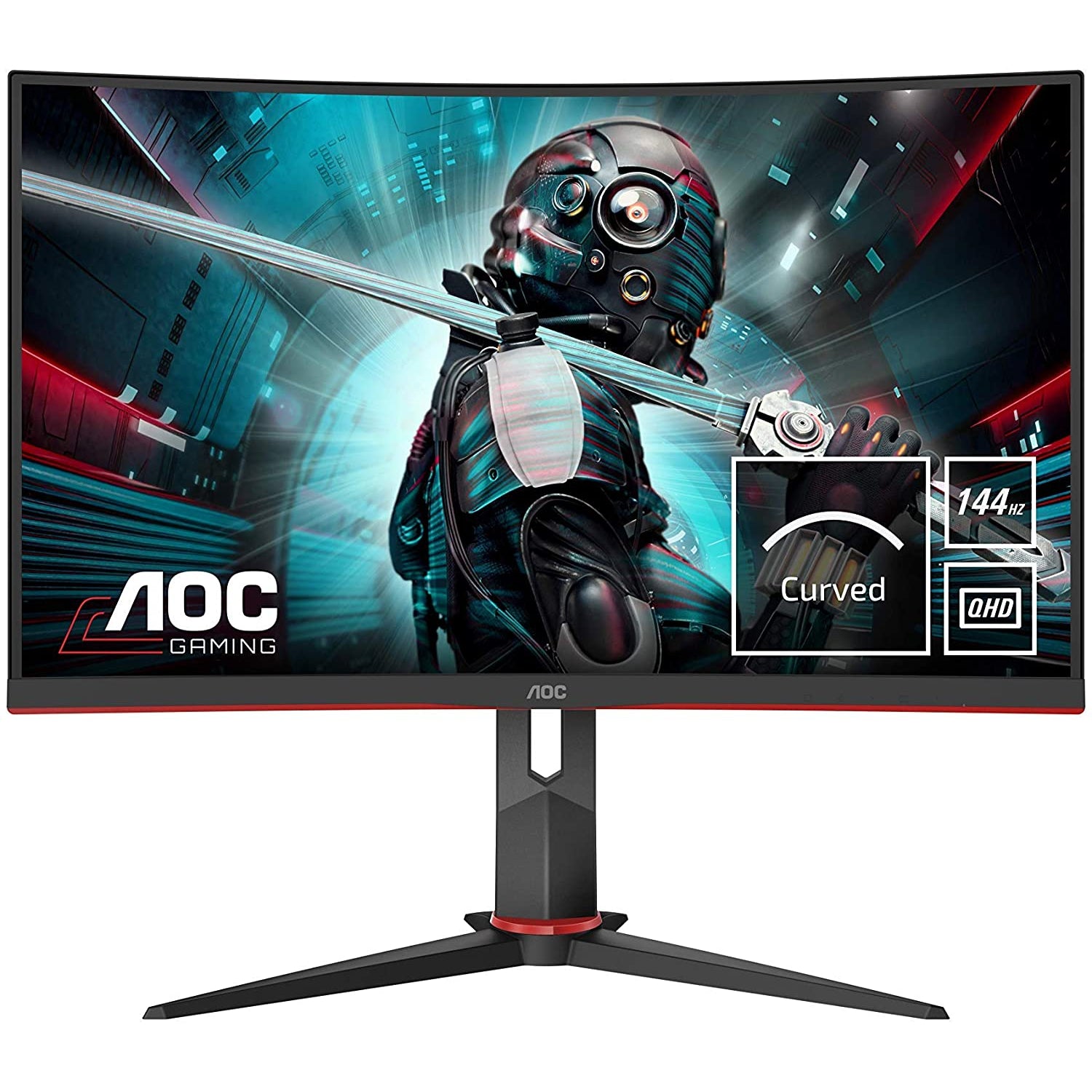 AOC Gaming CQ27G2U - 27 Inch QHD Curved Monitor,144Hz, 1ms, VA, AMD FreeSync Premium, Height Adjust, USB Hub, Speakers