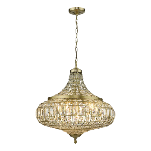 DAR Lighting Asmara 6 Light Pendant Antique Brass Crystal