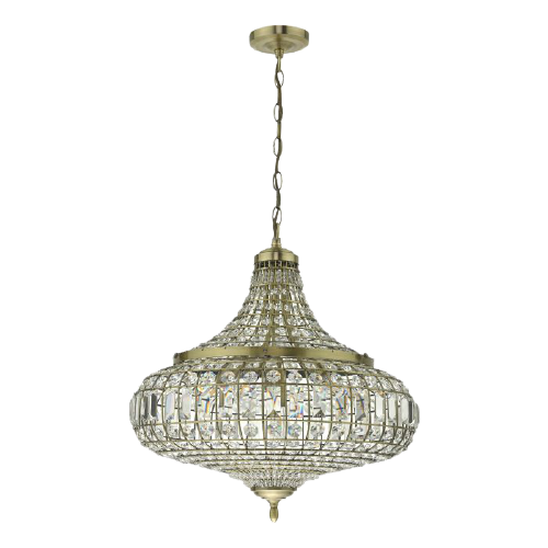 DAR Lighting Asmara 6 Light Pendant Antique Brass Crystal