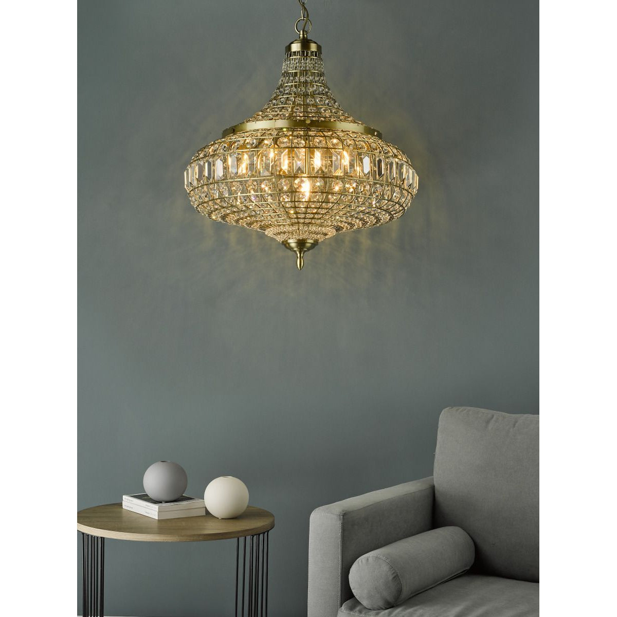 DAR Lighting Asmara 6 Light Pendant Antique Brass Crystal