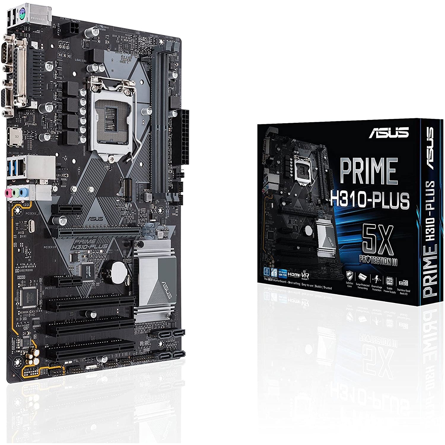 Asus Prime H310-PLUS Intel LGA-1151 ATX LED Lighting DDR4 2666MHz M.2 Support HDMI SATA 6 Gbps and USB 3.1 Gen 1 Motherboard - Black