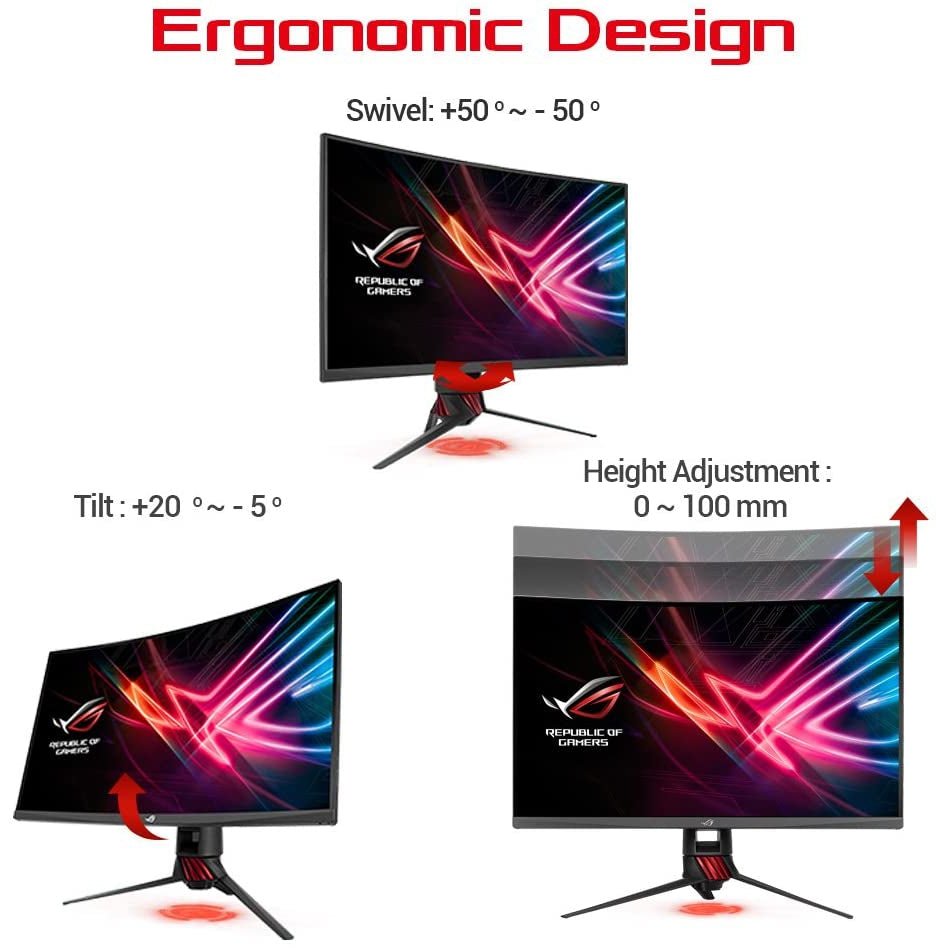 ASUS ROG STRIX Curved XG32VQ, 32 Inch (31.5 Inch) WQHD (2560 x 1440), VA, Up to 144 Hz, 125% sRGB, DP, HDMI, FreeSync, AuraSync, Red+Dark Gray