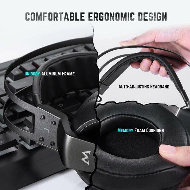 Mpow EG3 Pro Gaming Headset USB Wired Headphones Stereo Mic, Black