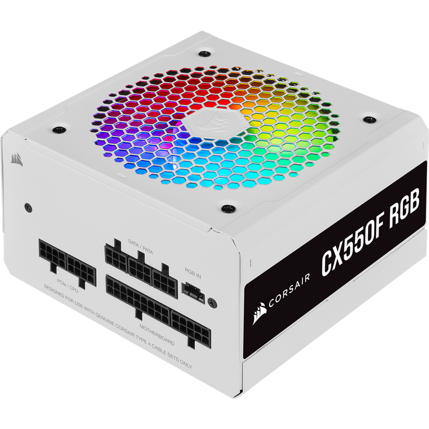 Corsair 550W CX-F RGB Series CX550F PSU Fully Modular Power Supply, White