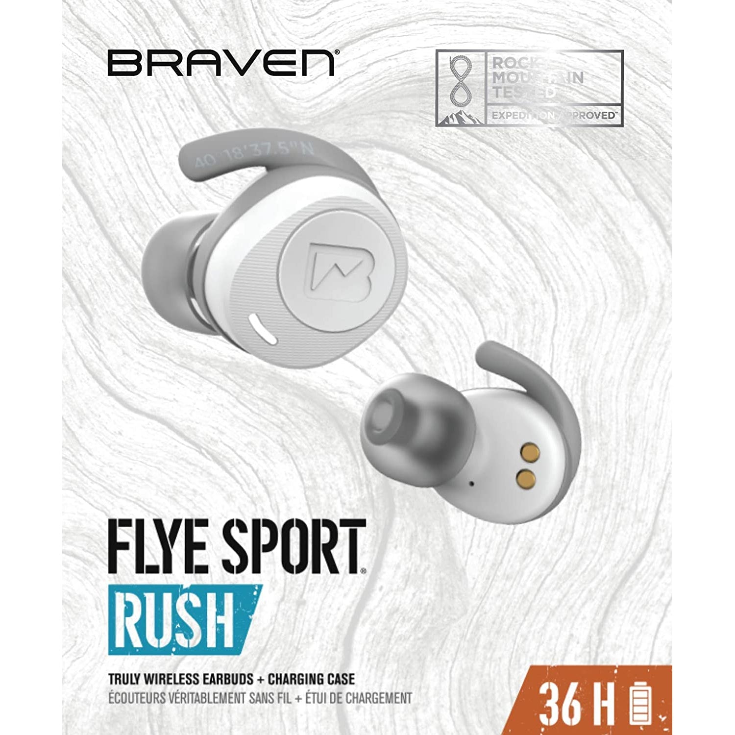 Braven Flye Sport Rush Earphones with Burst Charge and Charging Case - White