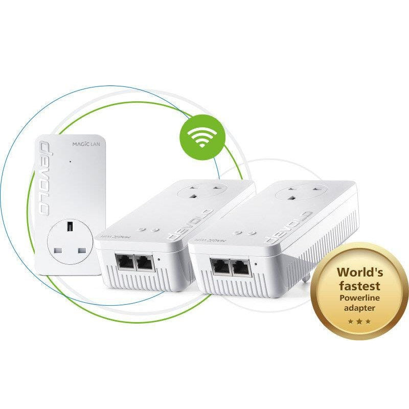 Devolo Magic 2 NEXT Whole Home Wi-Fi AC2400 Dual-Band Powerline Adapter Kit, White - Pristine