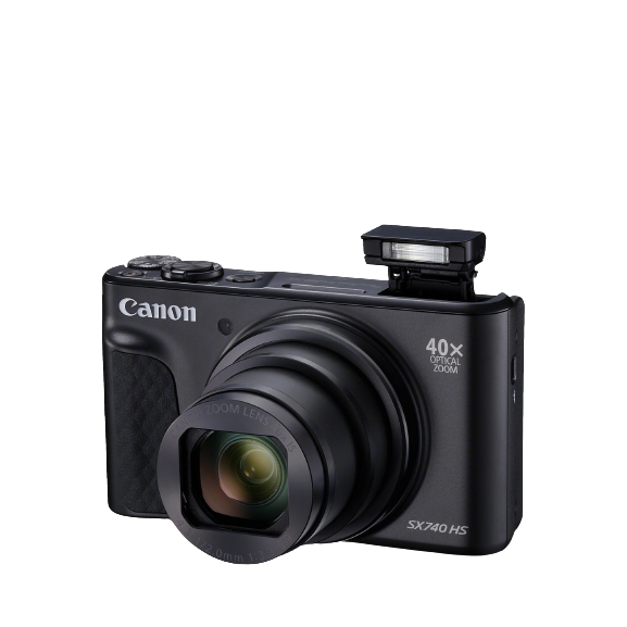 Canon PowerShot SX740 HS Digital Camera, 4K Ultra HD, 20.3MP, 40x Optical Zoom, Wi-Fi, Bluetooth, 3" Tiltable Screen, Black