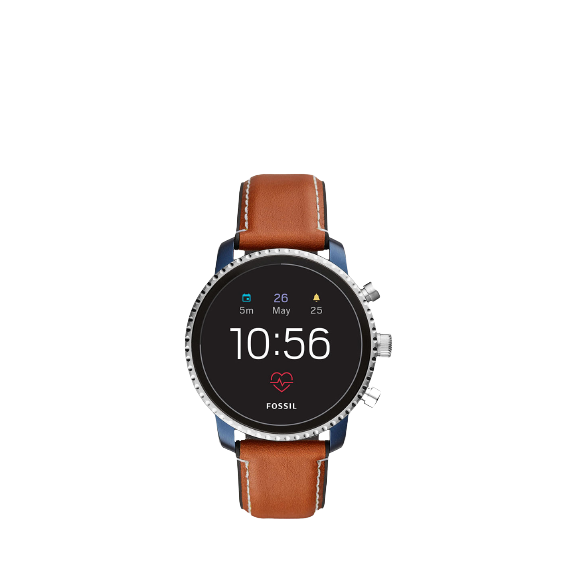 Fossil Q FTW4016 Men's Explorist Leather Strap Touch Screen Smartwatch, Tan/Black - Refurbished