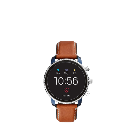 Fossil Q FTW4016 Men's Explorist Leather Strap Touch Screen Smartwatch, Tan/Black - Refurbished