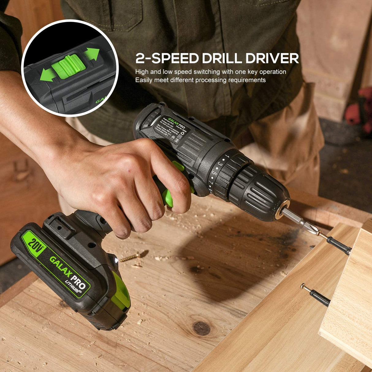 Galax Pro D6001 2-speeds Drill Driver and Impact Driver Combo Kit, 11pcs Accessories and Tool Bag