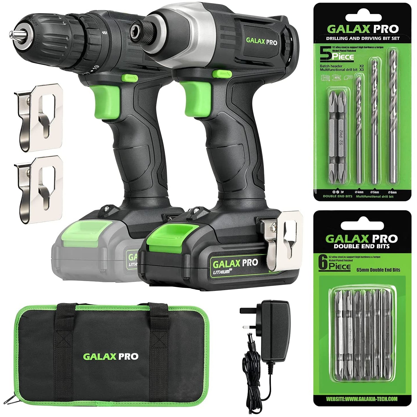 Galax Pro D6001 2-speeds Drill Driver and Impact Driver Combo Kit, 11pcs Accessories and Tool Bag
