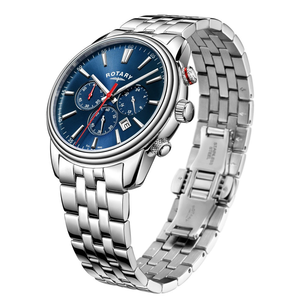 Rotary GB05083/05 Men's Monaco Chronograph Date Bracelet Strap Watch, Silver