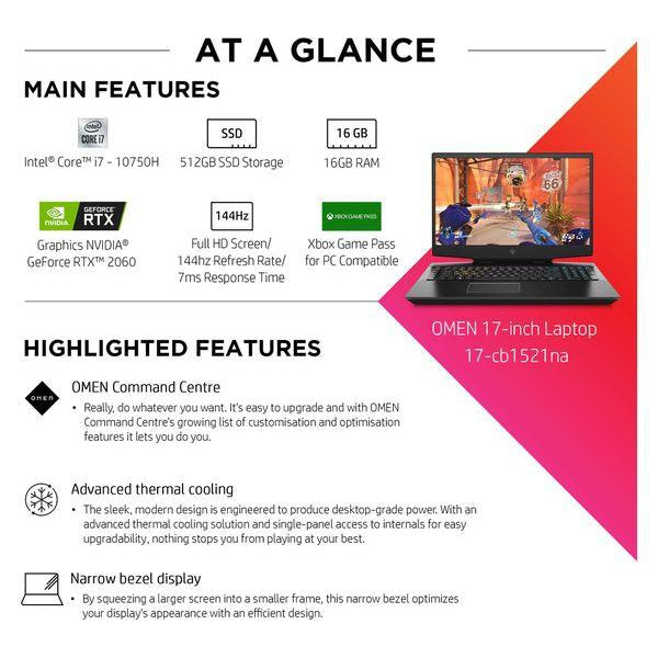 HP OMEN 17.3" Gaming Laptop - Intel Core i7, RTX 2060, 1 TB HDD & 512 GB SSD - 17G21EA