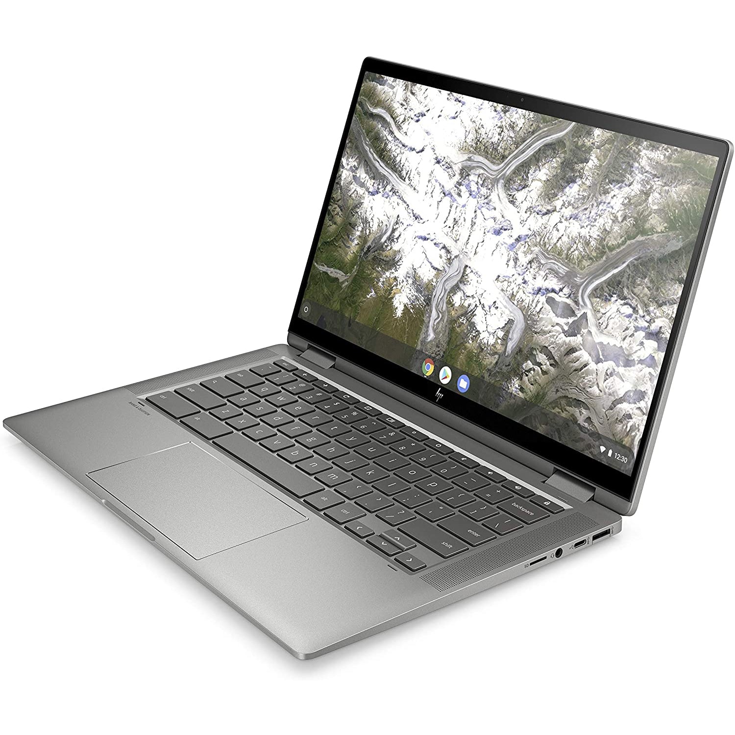 HP x360 14c-ca0003na Chromebook Laptop, Intel Pentium Processor, 4GB RAM, 64GB eMMC, 14" Full HD, Silver