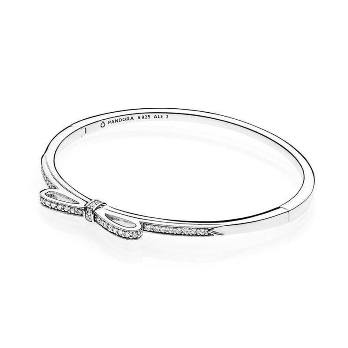Pandora Sterling Silver Sparkling Bow Bangle Size 2 (S925 ALE 2)