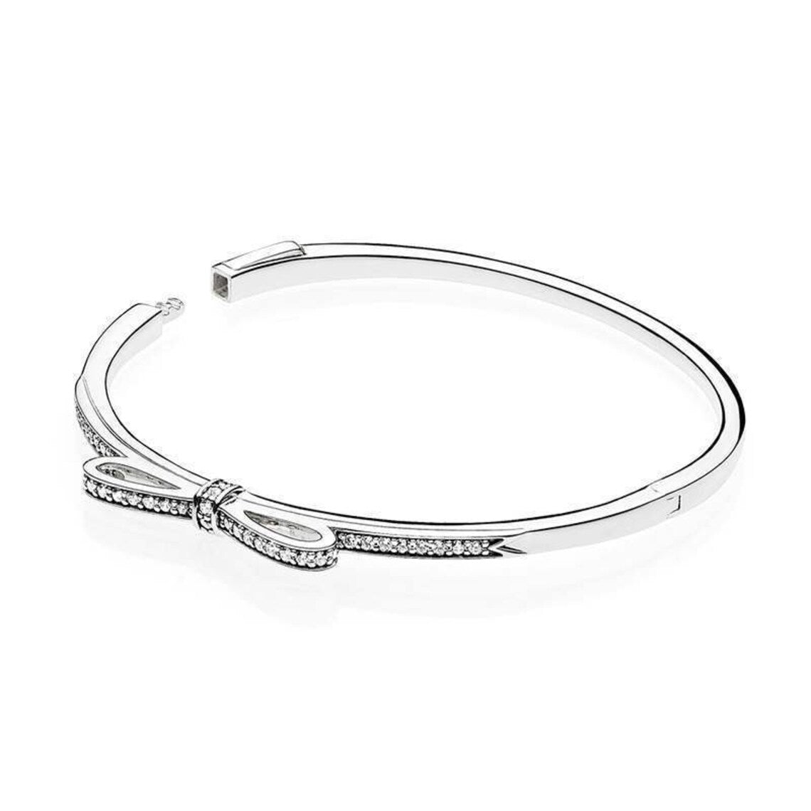 Pandora Sterling Silver Sparkling Bow Bangle Size 2 (S925 ALE 2)