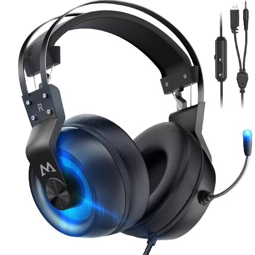 Mpow EG3 Pro Gaming Headset USB Wired Headphones Stereo Mic, Black
