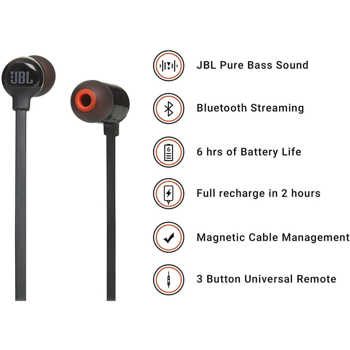 JBL T110 Wired In-Ear Headphones with JBL Pure Bass Sound and Microphone - Black